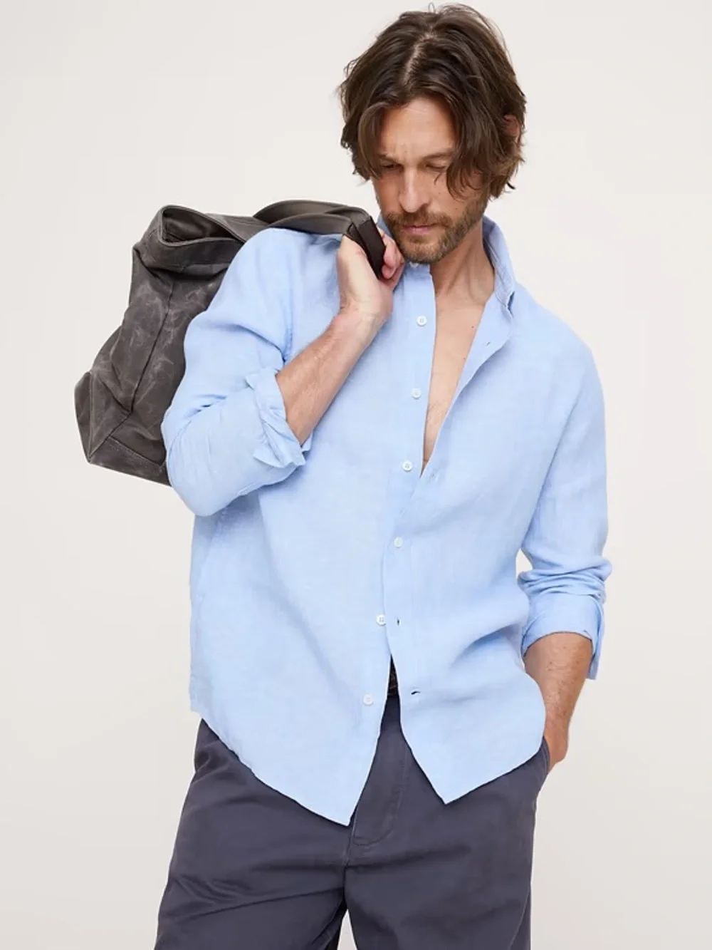Banana Republic Standard Fit Button-Down Linen Shirt Vacation Business Casual L